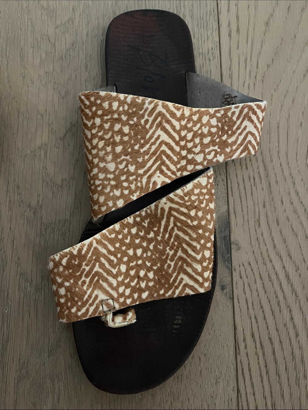 Blowfish Tan Brown Patterned Crossover Slide Sandals - Picture 3 of 7
